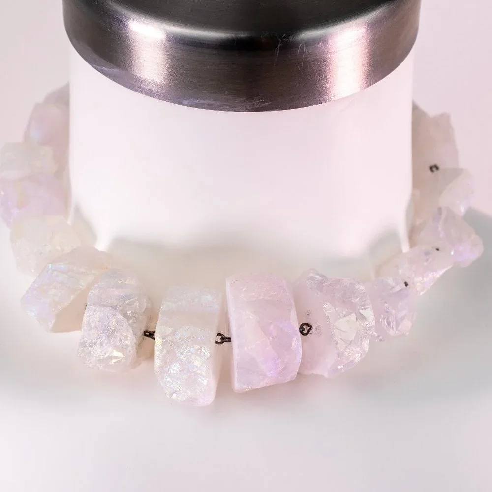 Super chunky raw gemstone necklace, accent angel aura quartz crystal collar